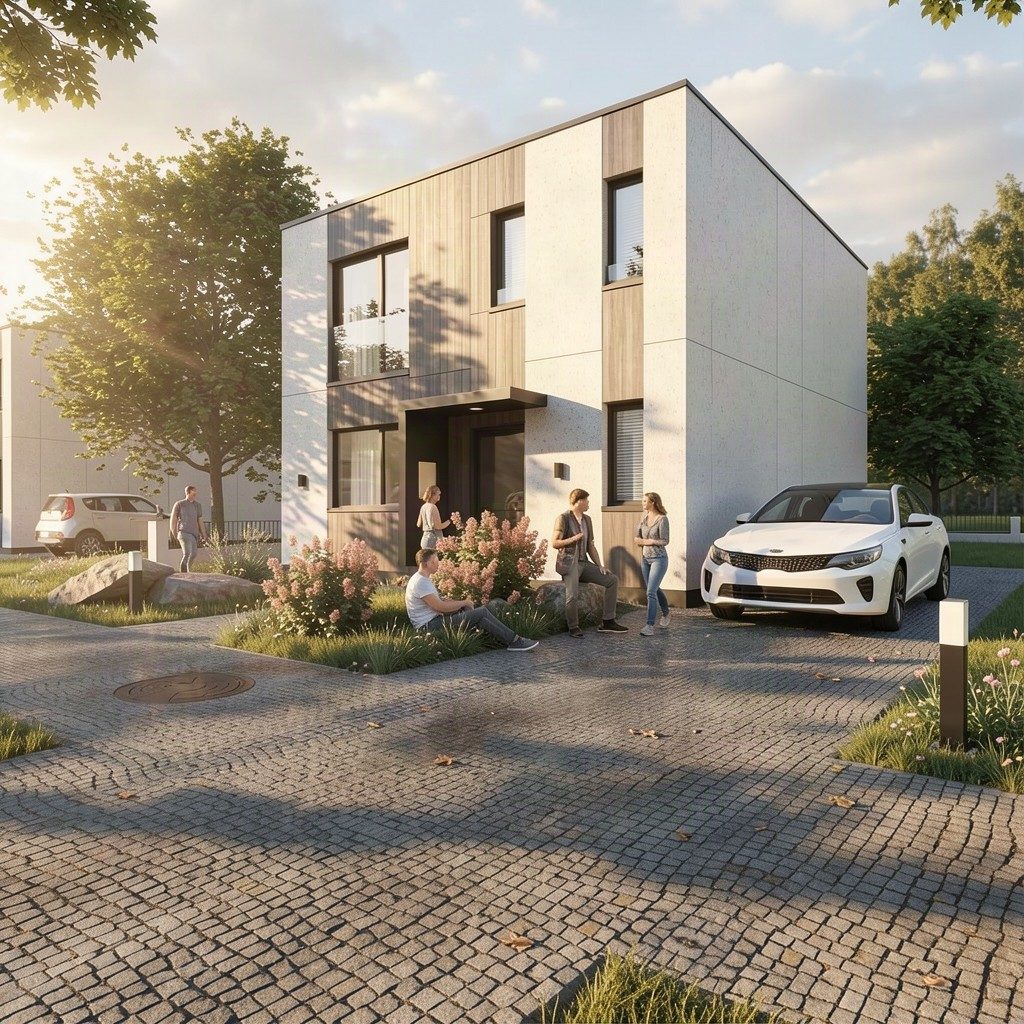 Visualisation: driveway and entrance to the house